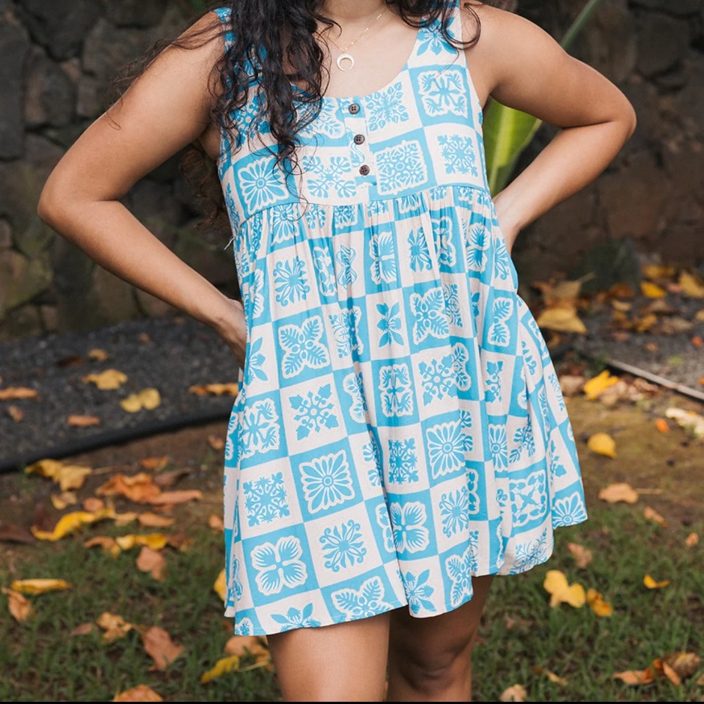 Blue Floral Sleeveless Dress